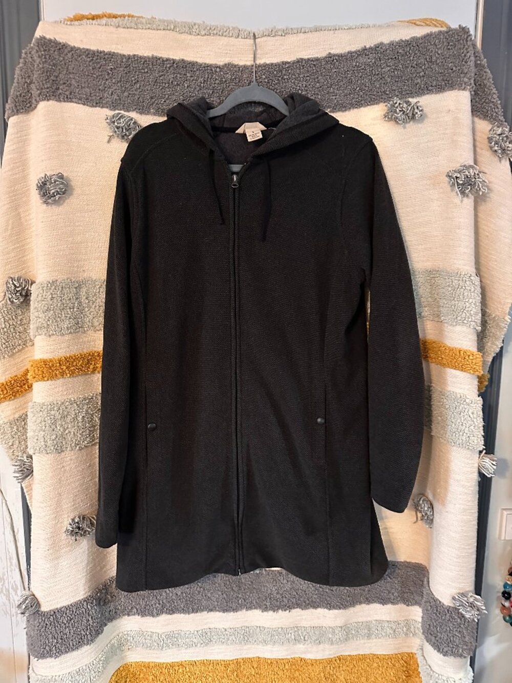 Duluth Trading Co Full Zip Fleece Hooded Long Parka Jacket Charcoal Black - L